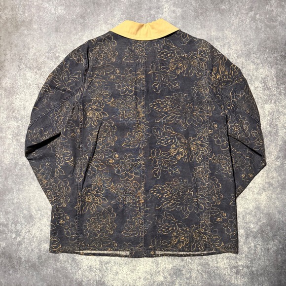 Vintage Blue Floral Chore Jacket Women's Large Linen Blend Button Front - Picture 3 of 5